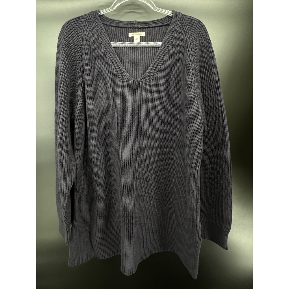 Goodthreads XXL‎ 100% Cotton Ribbed V-Neck Sweater Navy Blue Long Sleeve